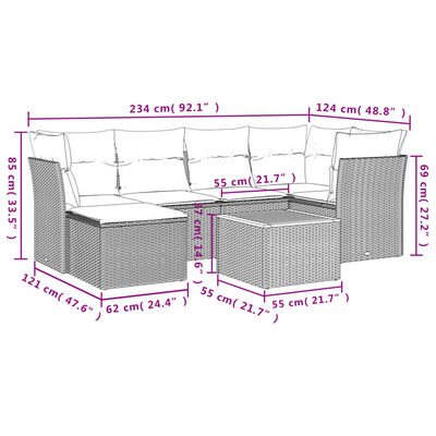 vidaXL Set Divani da Giardino 7 pz con Cuscini Beige in Polyrattan