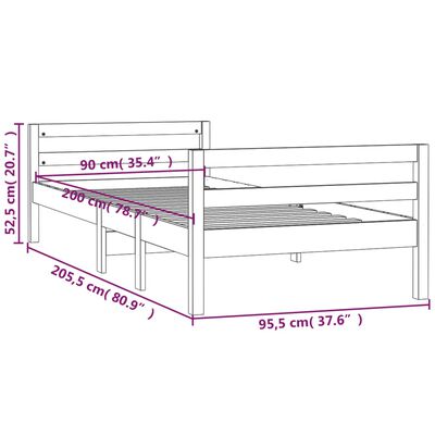 vidaXL Giroletto senza Materasso 90x200 cm in Legno Massello di Pino