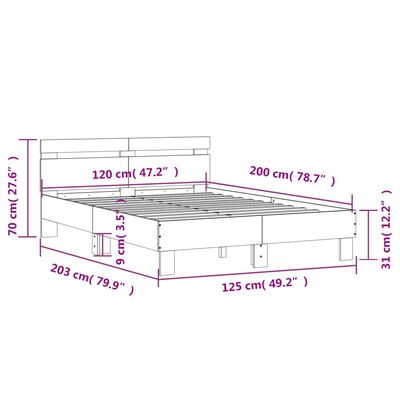 vidaXL Giroletto con Testiera Rovere Fumo 120x200 cm Legno Multistrato