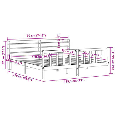 vidaXL Letto senza Materasso Bianco 180x200 cm Legno Massello di Pino