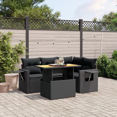 vidaXL Set Divani da Giardino 5 pz con Cuscini in Polyrattan Nero