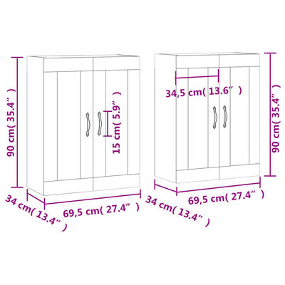 vidaXL Armadietti a Parete 2 pz Grigio Cemento in Legno Multistrato