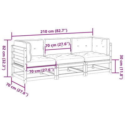 vidaXL Set Divani da Giardino 3pz con Cuscini Legno Impregnato di Pino