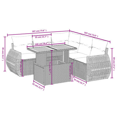 vidaXL Set Divano da Giardino 6 pz con Cuscini Grigio in Polyrattan