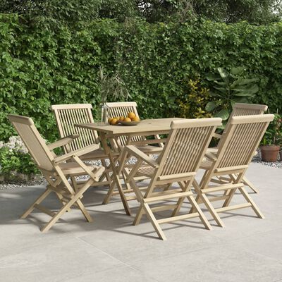 vidaXL Set da Pranzo da Giardino 7 pz Grigio in Legno Massello di Teak