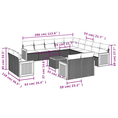 vidaXL Set Divani da Giardino 14pz con Cuscini in Polyrattan Grigio