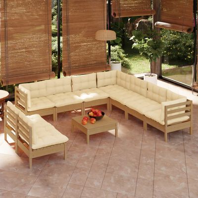 vidaXL Set Divani da Giardino 10 pz con Cuscini Miele Legno di Pino