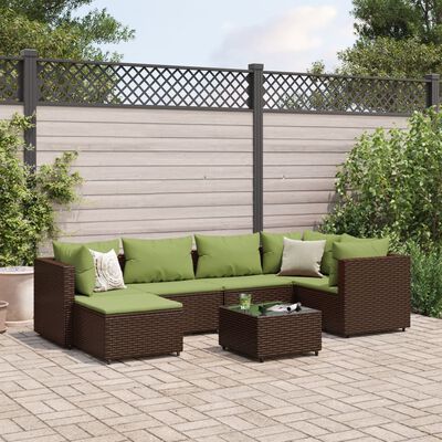 vidaXL Set Divani da Giardino 7 pz con Cuscini in Polyrattan Marrone