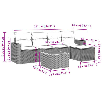 vidaXL Set Divano da Giardino 6 pz con Cuscini Beige in Polyrattan