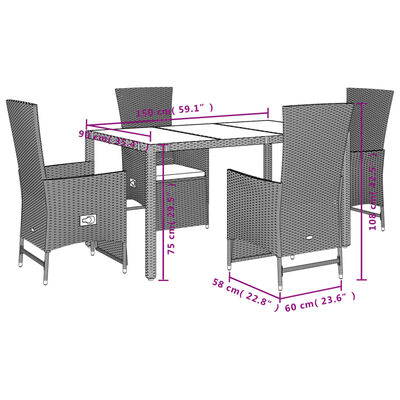 vidaXL Set da Pranzo da Giardino 5 pz con Cuscini Beige in Polyrattan