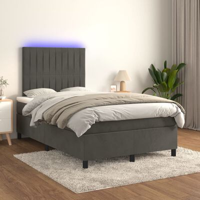 vidaXL Letto a Molle con Materasso e LED Grigio Scuro 120x200 cm