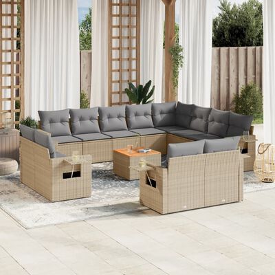 vidaXL Set Divano da Giardino 13 pz con Cuscini Beige in Polyrattan