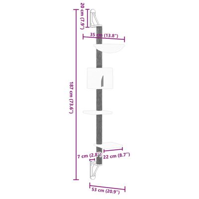 vidaXL Albero per Gatti con Tiragraffi a Parete Grigio Chiaro 187 cm