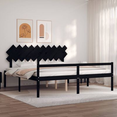 vidaXL Letto per Anziani con Testiera Nero 200x200 cm Legno Massello