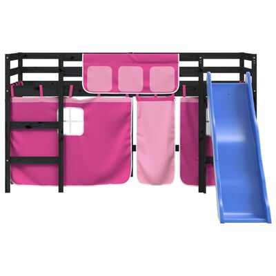 vidaXL Letto a Soppalco con Tende Bambini Rosa 90x200 cm Massello Pino