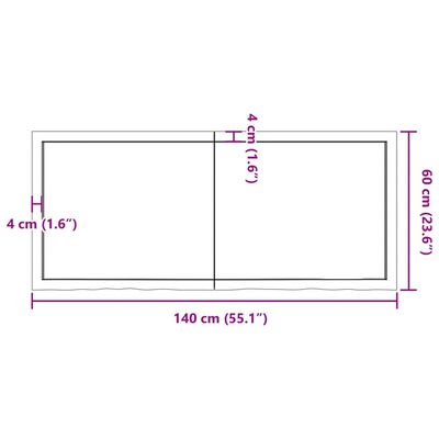 vidaXL Piano per Tavolo 140x60x(2-4)cm in Rovere Massello Non Trattato