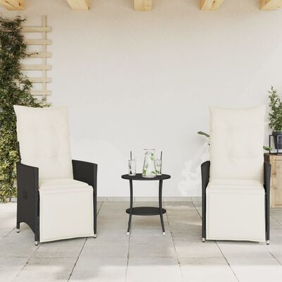 vidaXL Set da Bistrò 3 pz con Cuscini Nero in Polyrattan