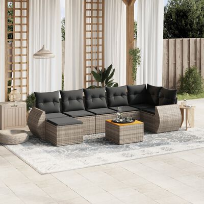 vidaXL Set Divano da Giardino 8 pz con Cuscini Grigio in Polyrattan