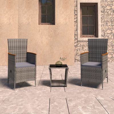 vidaXL Set Divani da Giardino 3 pz con Cuscini in Polyrattan Grigio