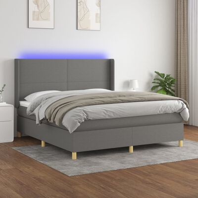 vidaXL Letto a Molle Materasso e LED Grigio Scuro 180x200cm in Tessuto