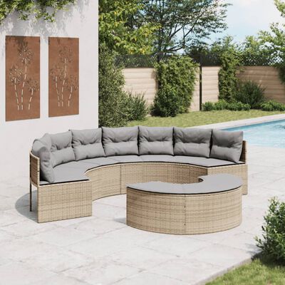 vidaXL Set Divani da Giardino Semicircolare 2 pz in Polyrattan Beige