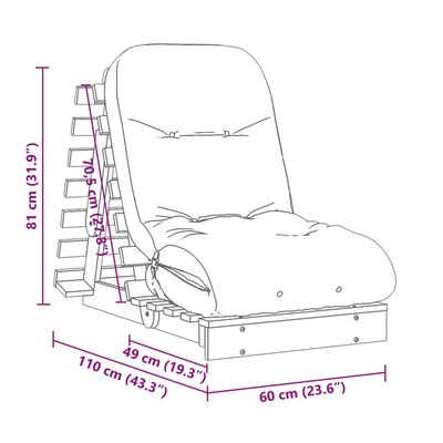 vidaXL Divano Letto Futon con Materasso 60x206x11cm Pino Impregnato