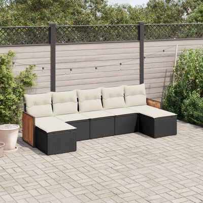 vidaXL Set Divani da Giardino con Cuscini 7pz Nero Polyrattan