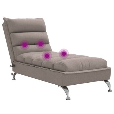 vidaXL Chaise Longue Massaggi con Cuscini Tortora in Tessuto