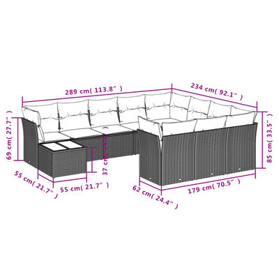 vidaXL Set Divani da Giardino 11 pz con Cuscini in Polyrattan Grigio