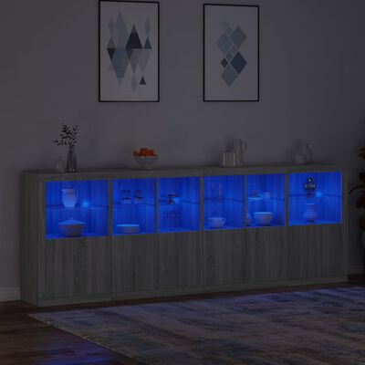 vidaXL Credenza con Luci LED Grigio Sonoma 283x37x100 cm