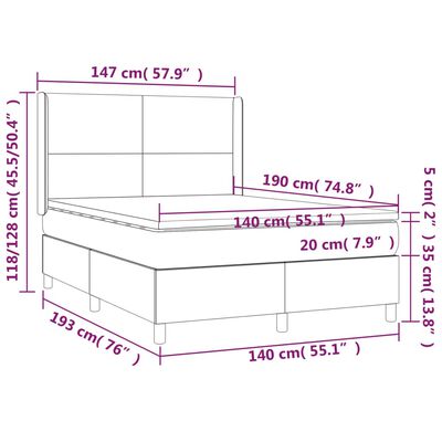 vidaXL Letto a Molle con Materasso e LED Blu Scuro 140x190 cm