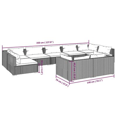 vidaXL Set Divani da Giardino 9 pz con Cuscini in Polyrattan Nero