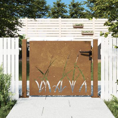 vidaXL Cancello da Giardino 105x105 cm in Acciaio Corten Design Erba