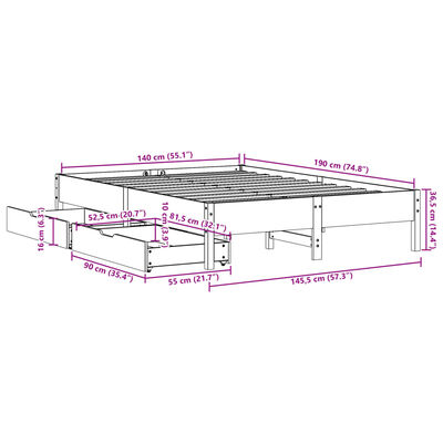 vidaXL Letto senza Materasso 140x190 cm in Legno Massello di Pino