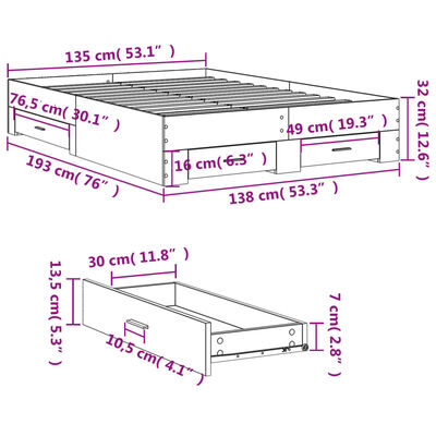 vidaXL Giroletto con Cassetti Nero 135x190 cm in Legno Multistrato