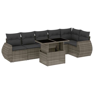 vidaXL Set Divani da Giardino 7 pz con Cuscini Grigio in Polyrattan