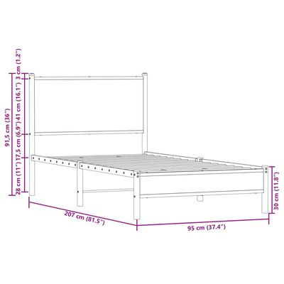 vidaXL Giroletto senza Materaso in Metallo Rovere Fumo 90x200 cm