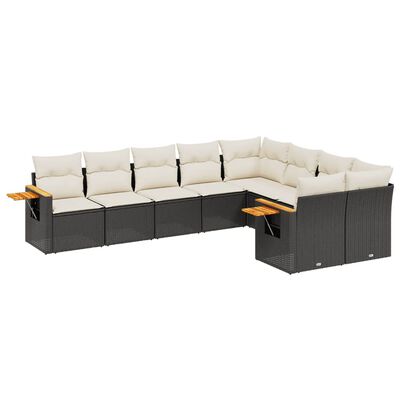 vidaXL Set Divani da Giardino 9 pz con Cuscini Nero in Polyrattan