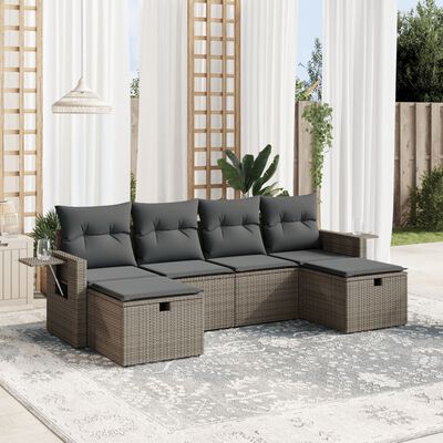 vidaXL Set Divano da Giardino 6 pz con Cuscini Grigio in Polyrattan