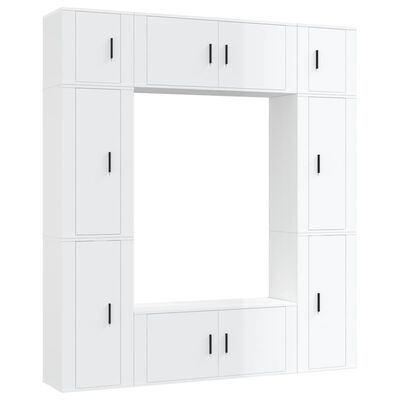 vidaXL Set Mobili Porta TV 8pz Bianco Lucido in Legno Multistrato