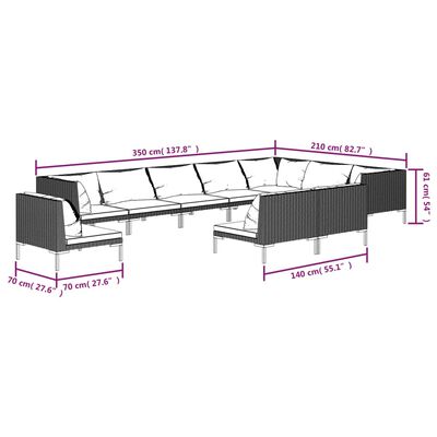 vidaXL Divani da Giardino 10 pz con Cuscini in Polyrattan Grigio Scuro