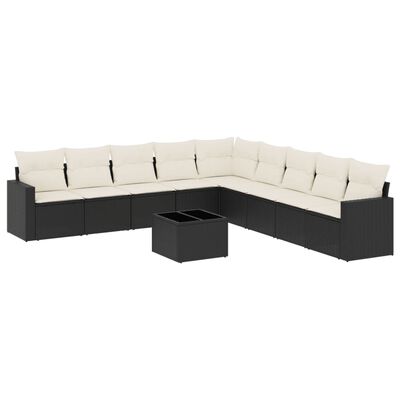 vidaXL Set Divani da Giardino 10pz con Cuscini in Polyrattan Nero