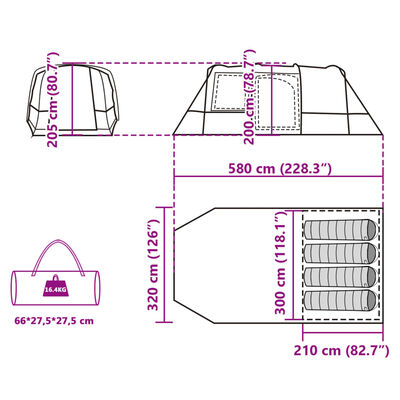 vidaXL Tenda da Campeggio a Tunnel per 4 Persone Blu Impermeabile