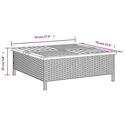 vidaXL Tavolo da Giardino Nero 70x70x25cm in Rattan e Legno di Acacia