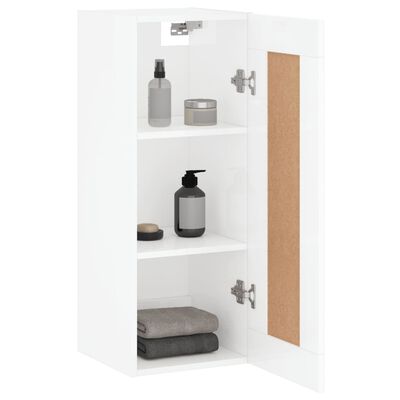 vidaXL Mobile Parete Bianco Lucido 34,5x34x90 cm in Legno Multistrato