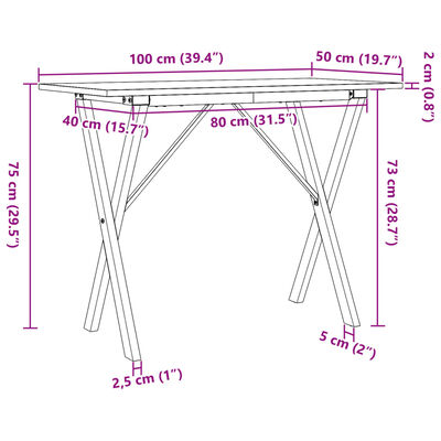 vidaXL Tavolo da Pranzo Telaio a X 100x50x75 cm Massello Pino e Ghisa