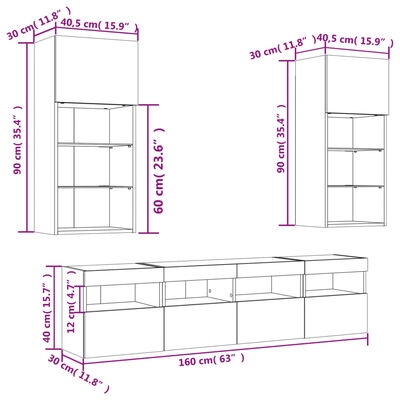 vidaXL Mobili TV a Muro con LED 5pz Rovere Sonoma Legno Multistrato