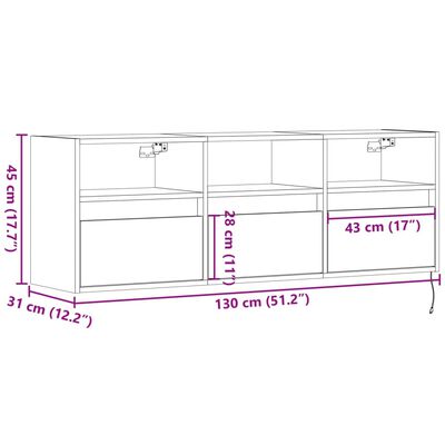 vidaXL Mobile TV a Parete con Luci LED Nero 130x31x45 cm