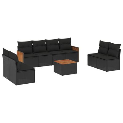 vidaXL Set Divani da Giardino 9 pz con Cuscini Nero in Polyrattan