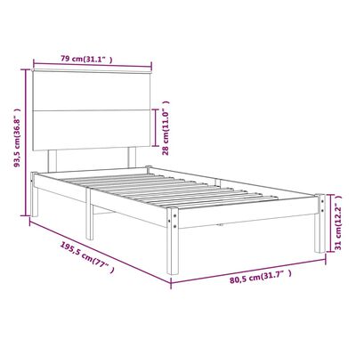 vidaXL Giroletto ambra in Legno Massello 75x190 cm Small Single